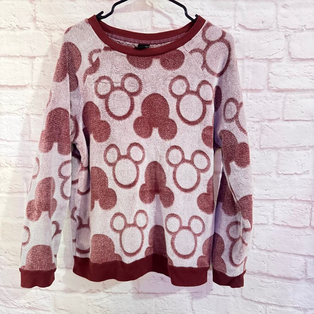 Disney Women’s Mickey Mouse All Over Print Sweat set Soft Fleece Red Size L